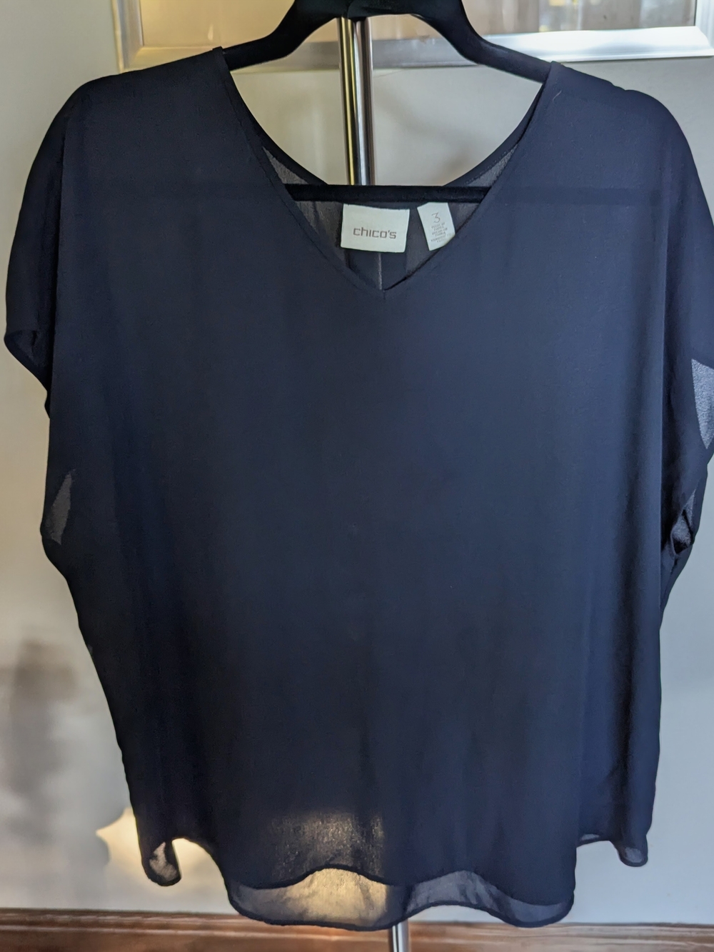 Chico’s Black Sheer V-Neck Flowy Blouse - Size 3 (XL / 16) $15